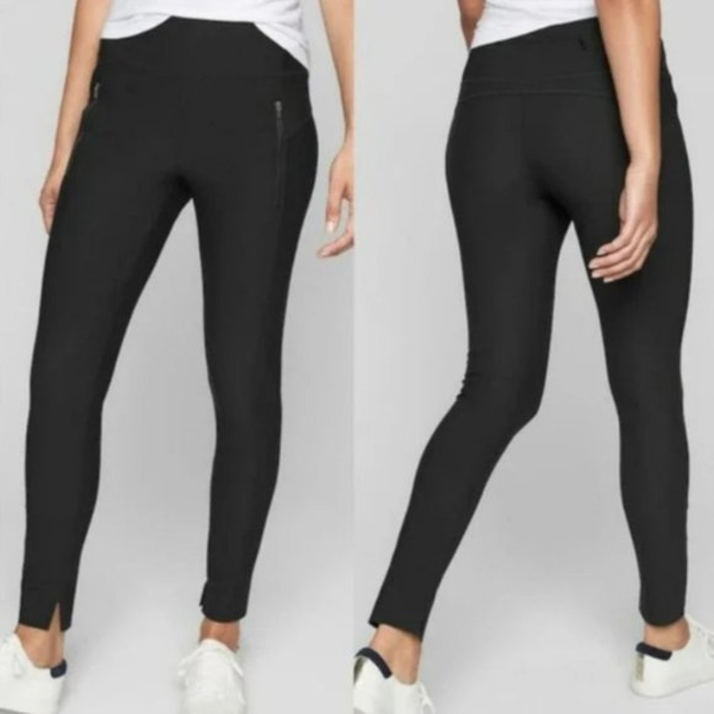 Athleta Stellar Tight Black Leggings Front Zip Pockets‎ Size S